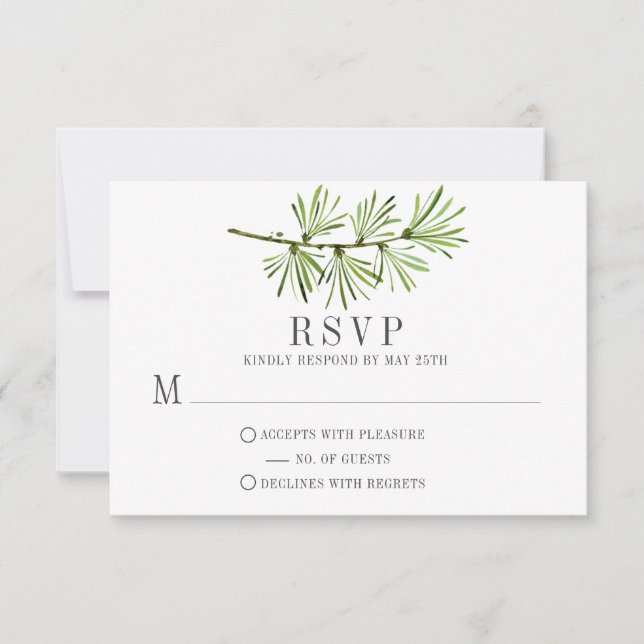 Rustic Wildwoods Pine Branch Minimalist RSVP (Front)