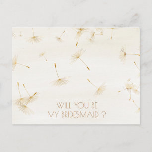 Rustic Will You Be My Bridesmaid Dandelion Ivory Invitation Postcard