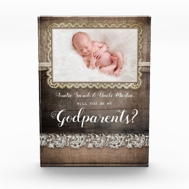 Rustic Will You Be My Godparents Proposal Photo (Front)