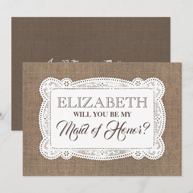 Rustic Will You Be My Maid of Honour | Bridesmaid Invitation (Front/Back)
