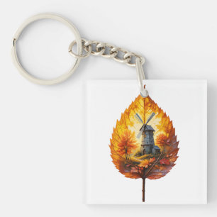 Rustic Windmill in Autumn Glow Key Ring