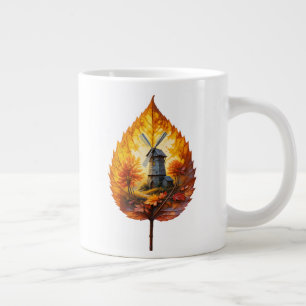 Rustic Windmill in Autumn Glow Large Coffee Mug