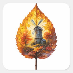 Rustic Windmill in Autumn Glow Square Sticker