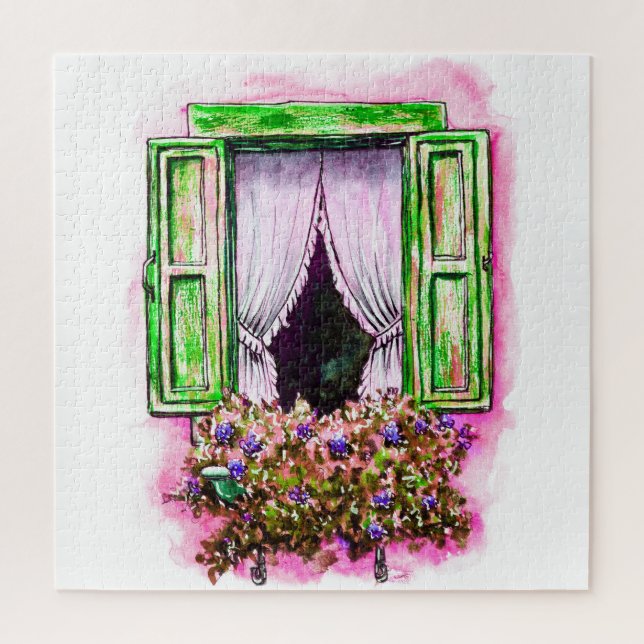 Rustic Windows: Watercolor Sketch Provance. Jigsaw Puzzle (Vertical)