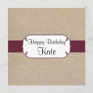 Rustic Wine and Beige Burlap Birthday Party Invitation