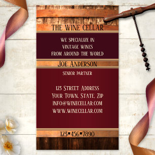 Rustic Wine Barrel Burgundy Vintage Wine Sommelier Business Card