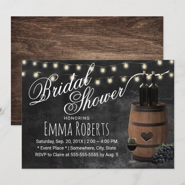 Rustic Wine Barrel Chalkboard Bridal Shower Invitation (Front/Back)