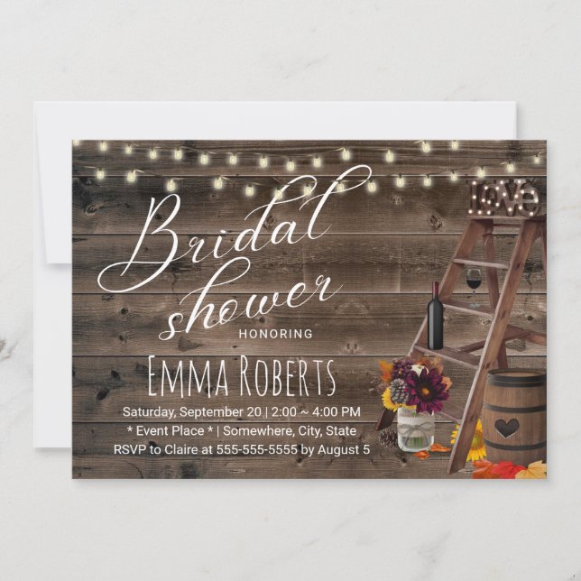 Rustic Wine Barrel & Ladder Autumn Bridal Shower Invitation (Front)