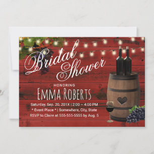 Rustic Wine Barrel Red Barn Wood Bridal Shower Invitation