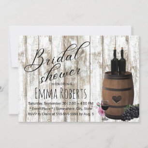 Rustic Wine Barrel Weathered Wood Bridal Shower Invitation