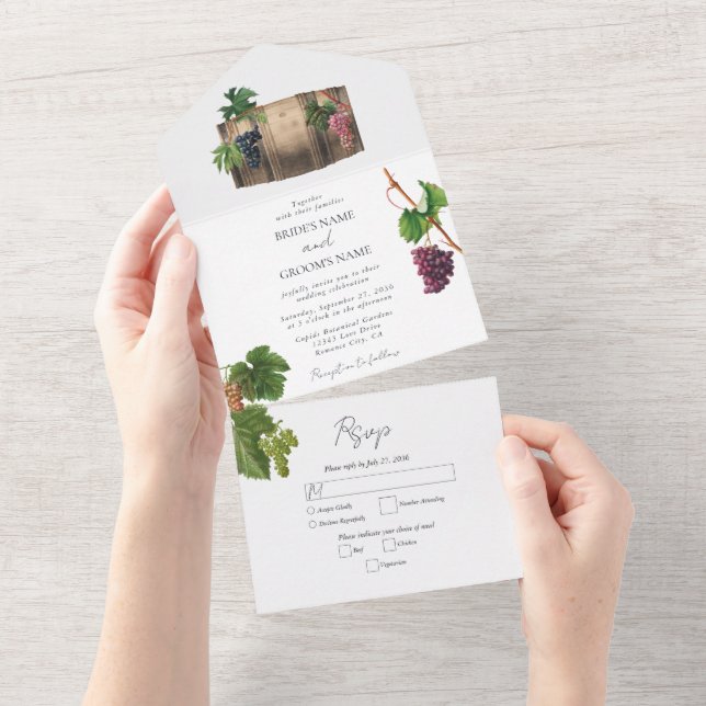 Rustic Wine Barrel Winery Vineyard Wedding All In One Invitation (Tearaway)
