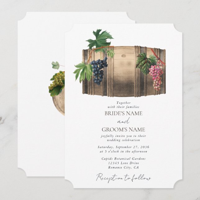 Rustic Wine Barrel Winery Vineyard Wedding Invitation (Front/Back)