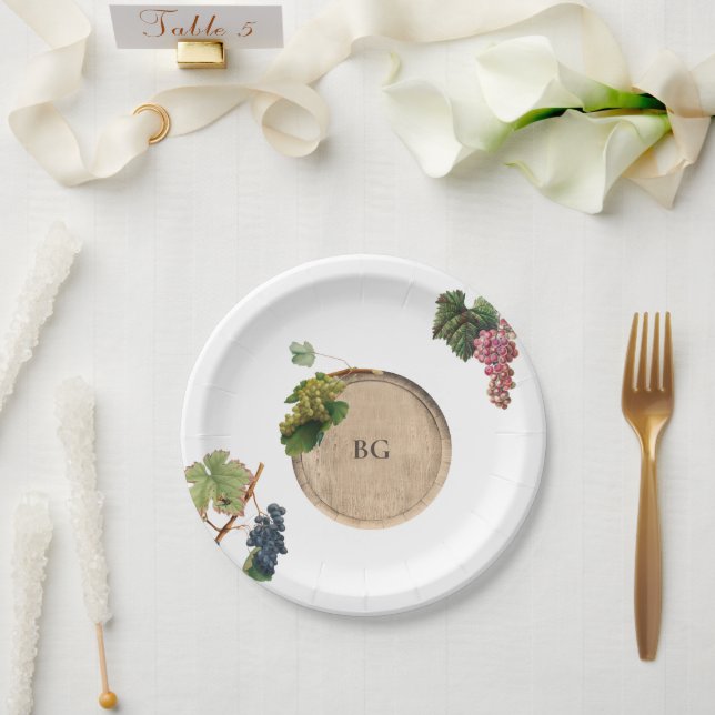 Rustic Wine Barrel Winery Vineyard Wedding Paper Plate (Wedding)