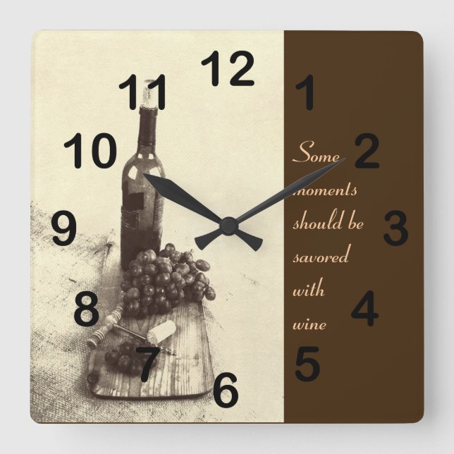 Rustic wine bottle and grapes clock (Front)
