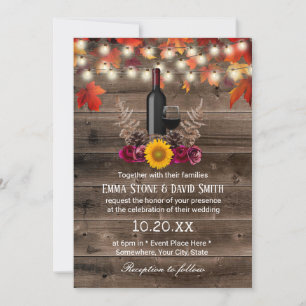 Rustic Wine Bottle Autumn Leaves Barn Fall Wedding Invitation