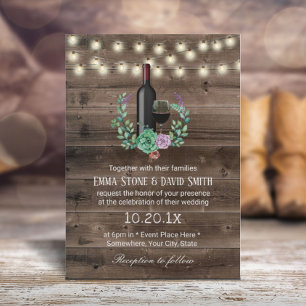 Rustic Wine Bottle String Lights Elegant Wedding Invitation