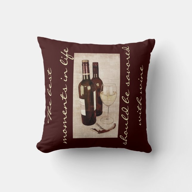Rustic wine bottles and a glass of wine cushion (Front)