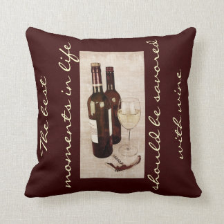 Rustic wine bottles and a glass of wine cushion