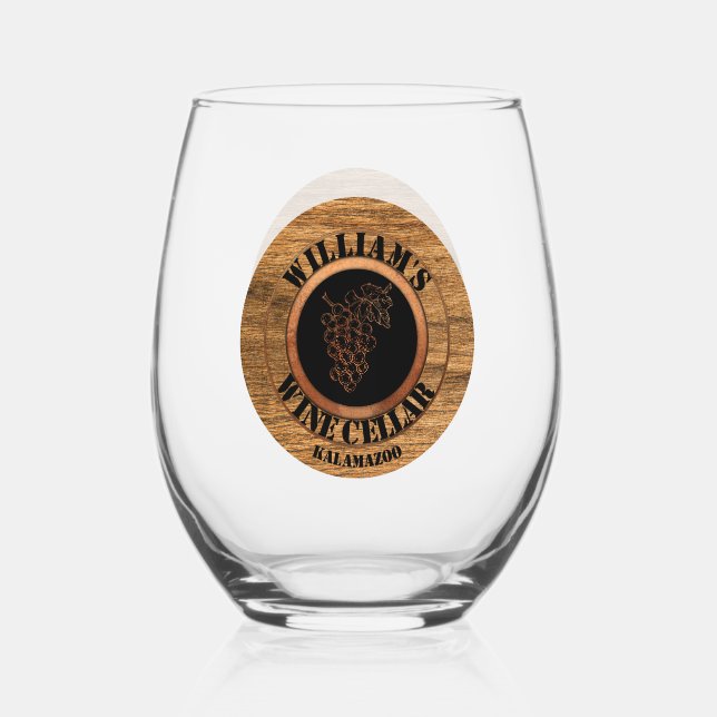 Rustic Wine Cellar Tasting Room  Stemless Wine Glass (Front)
