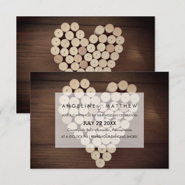 Rustic Wine Cork Heart Vineyard Wedding Invitation (Front/Back)