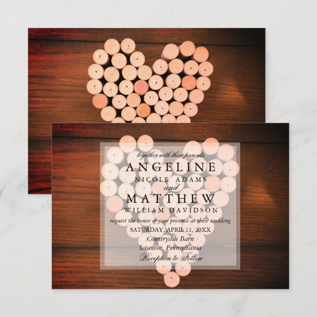 Rustic Wine Cork Heart Vineyard Wedding Invitation (Front/Back)