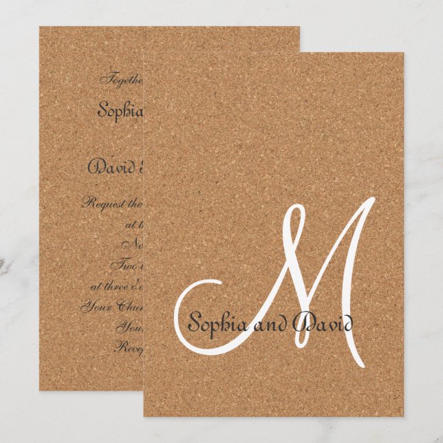 Rustic Wine Cork Wedding Monogram Invitation (Front/Back)