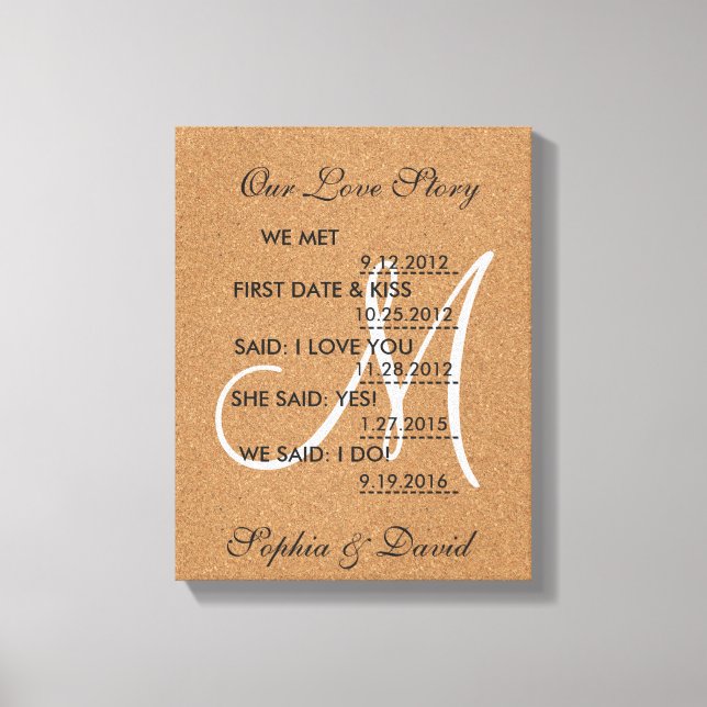 Rustic Wine Cork Wedding Monogram OUR LOVE STORY Canvas Print (Front)