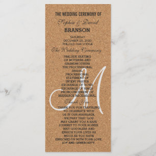 Rustic Wine Cork Wedding Monogram Program Programme