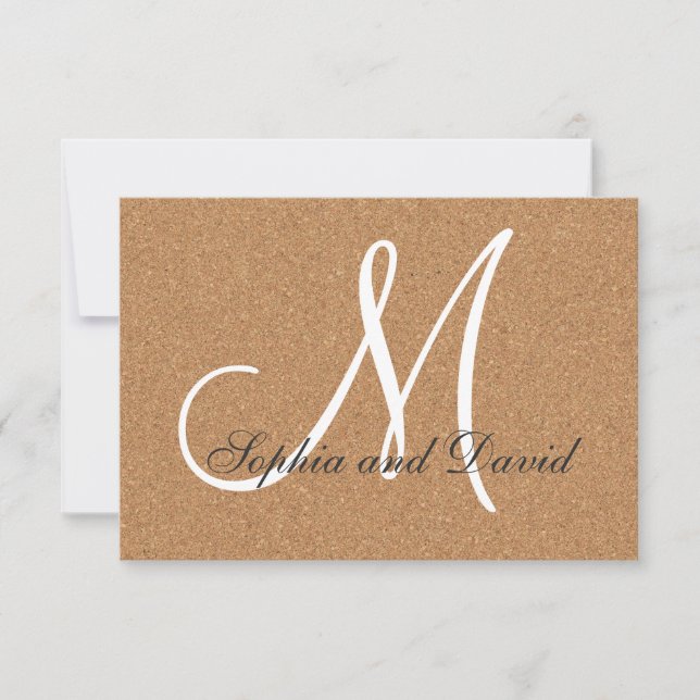 Rustic Wine Cork Wedding Monogram RSVP Card (Front)