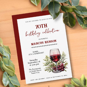 Rustic Wine Glass 70th Birthday Surprise Party Invitation