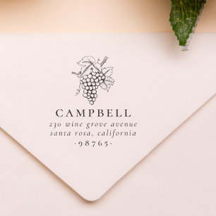 Rustic Wine Grapes Family Name Return Address Rubber Stamp