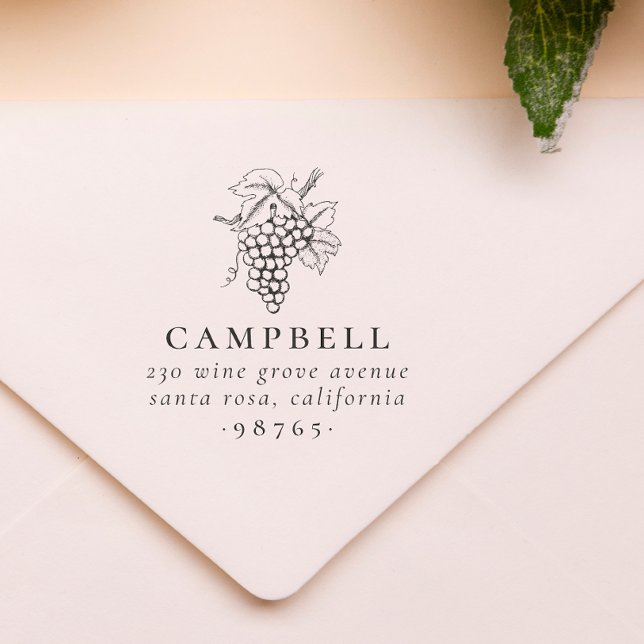 Rustic Wine Grapes Family Name Return Address Rubber Stamp (Creator Uploaded)