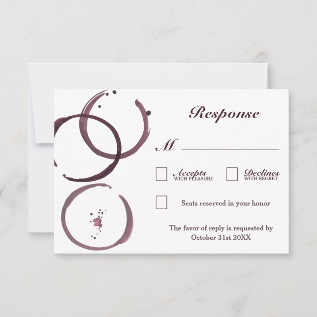 Rustic Wine Stain Vineyard Wedding RSVP Cards (Front)