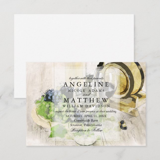 Rustic Wine Themed Vineyard Wedding Invitation (Front/Back)