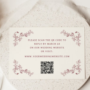Rustic Wine Vintage Floral Frame Wedding QR Code Enclosure Card