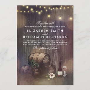 Rustic Winery and String Lights Wedding Invitation