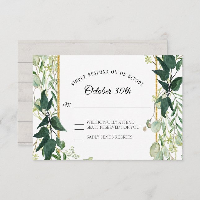 Rustic Winery Eucalyptus Foliage Grey Wood RSVP Invitation (Front/Back)