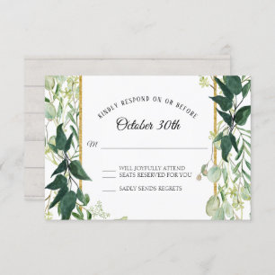 Rustic Winery Eucalyptus Foliage Grey Wood RSVP Invitation
