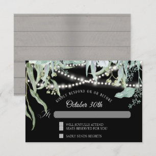 Rustic Winery Eucalyptus Twinkle Lights Wood RSVP Invitation