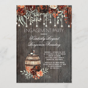 Rustic Winery Floral Lights Engagement Party Invitation