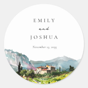 Rustic Winery Landscape Wedding Classic Round Sticker