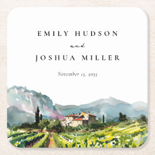 Rustic Winery Landscape Wedding Square Paper Coaster