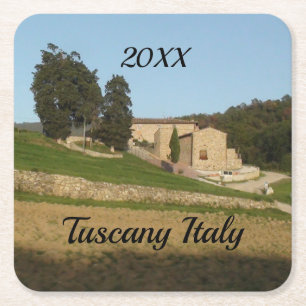 Rustic winery Tuscany italy golden browns & green Square Paper Coaster
