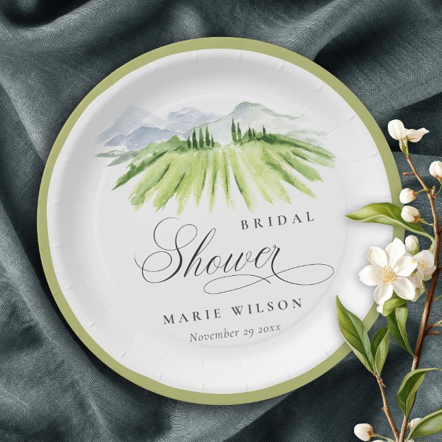Rustic Winery Vineyard Mountain Bridal Shower Paper Plate (Creator Uploaded)