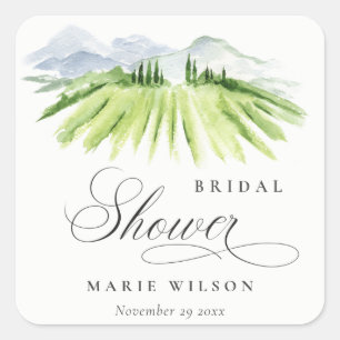 Rustic Winery Vineyard Mountain Bridal Shower Square Sticker