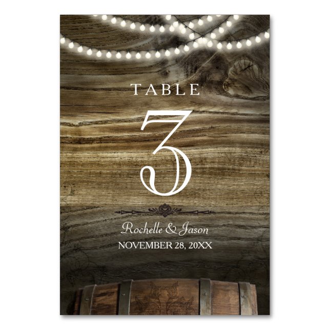 Rustic Winery Wedding Table Numbers (Front)