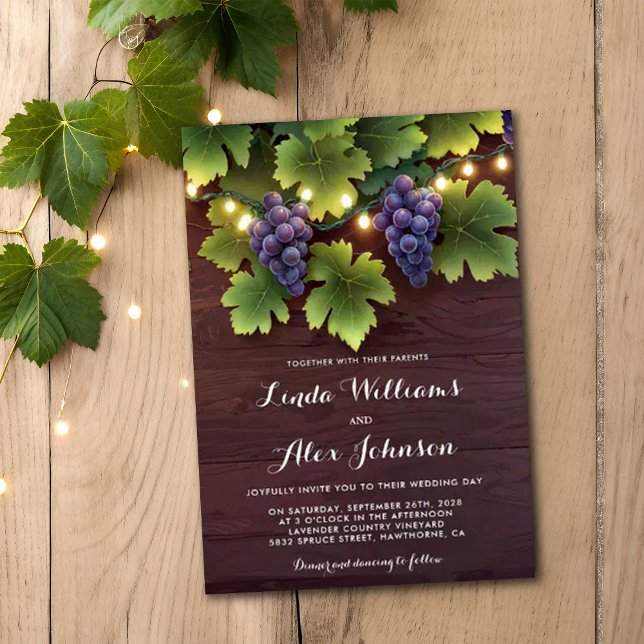 Rustic Winery Wood Lights Country Wedding Invitation (Creator Uploaded)