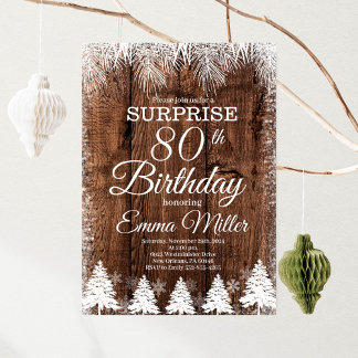 Rustic Winter 80th Birthday Invitation