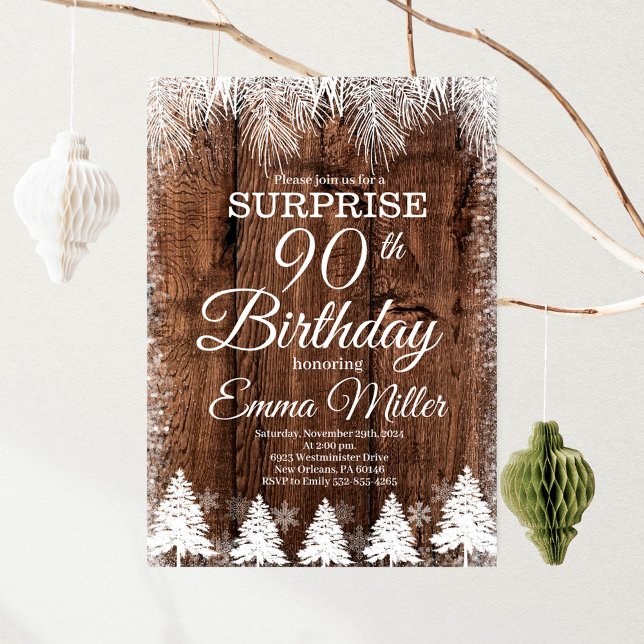 Rustic, Winter 90th Birthday Party Invitation (Creator Uploaded)