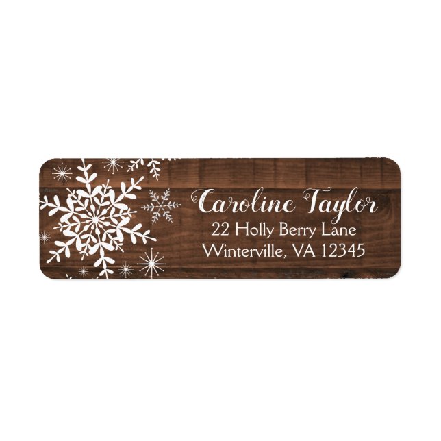 Rustic Winter Address Label Snowflakes on Wood (Front)